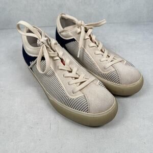 Rothy's Shoes Womens 8 Beige Navy The Lace Up Knit Casual Low Top Sneakers